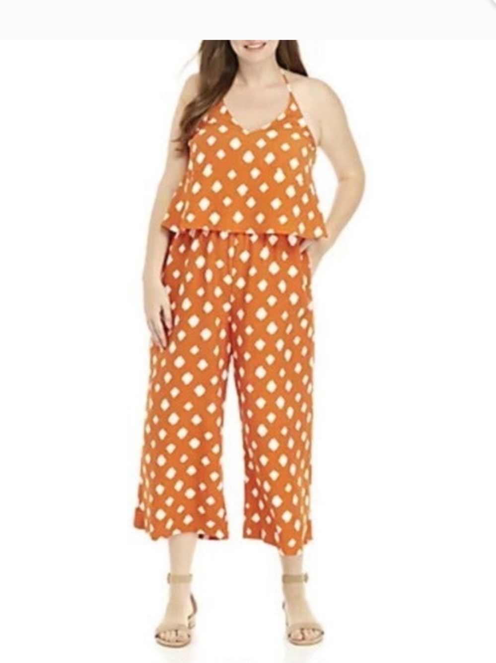 Madison Polka Diamond Print Wide-Leg Jumpsuit - Orange‎